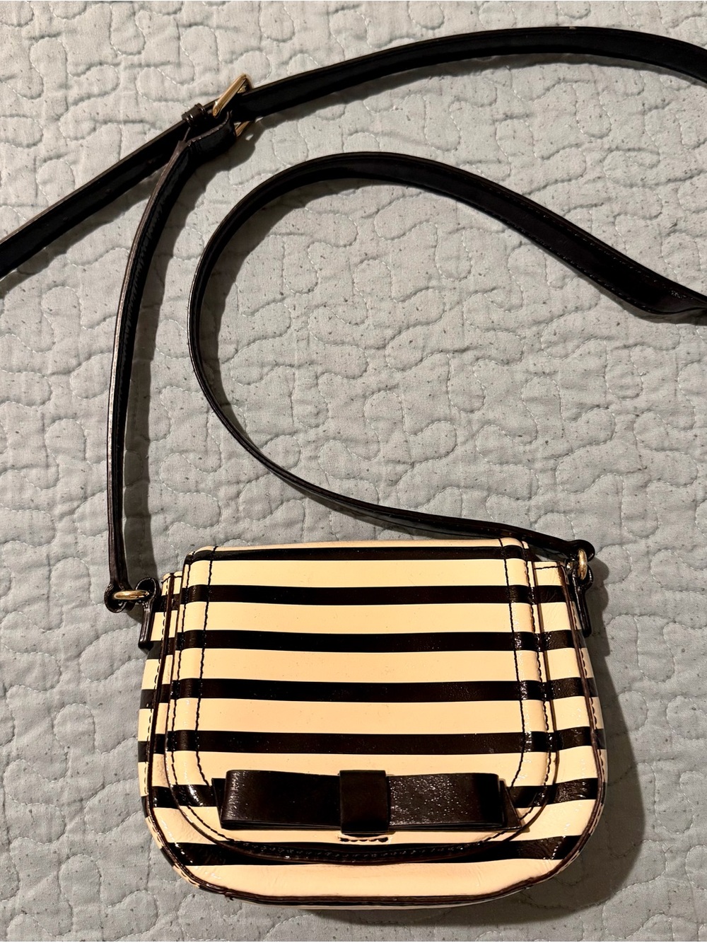 kate spade Black and Cream Striped Mini Crossbody with Bow